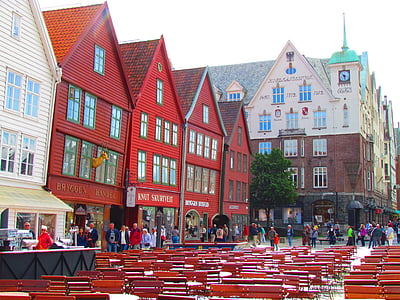 Bergen, Norvégia, Bryggen kerület, utazás, Európa, város, építészet