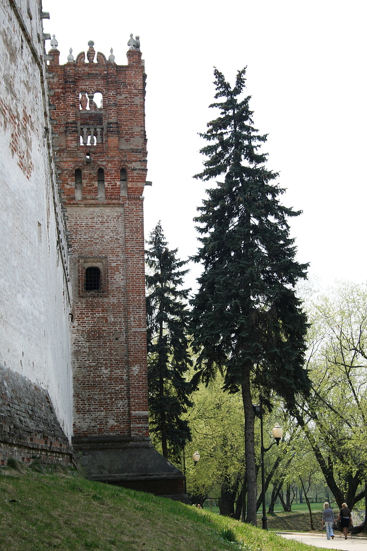 samostan, zid, visok, povijesne, toranj, bijeli, smeđa