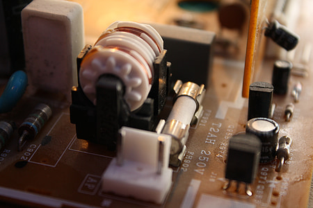 cobertura, bobina, placa de circuit, electrònica, vell, reciclatge, resistència