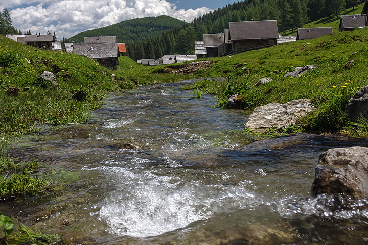 Gunung Sungai, Alm, Carinthia, Austria, alam, Alpine, padang rumput Alpine