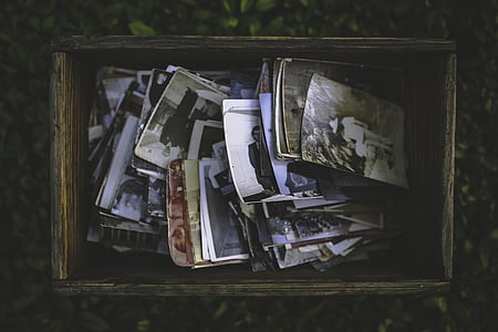 상자, 추억, 향수, 오래 된, 사람들, 사진, 사진