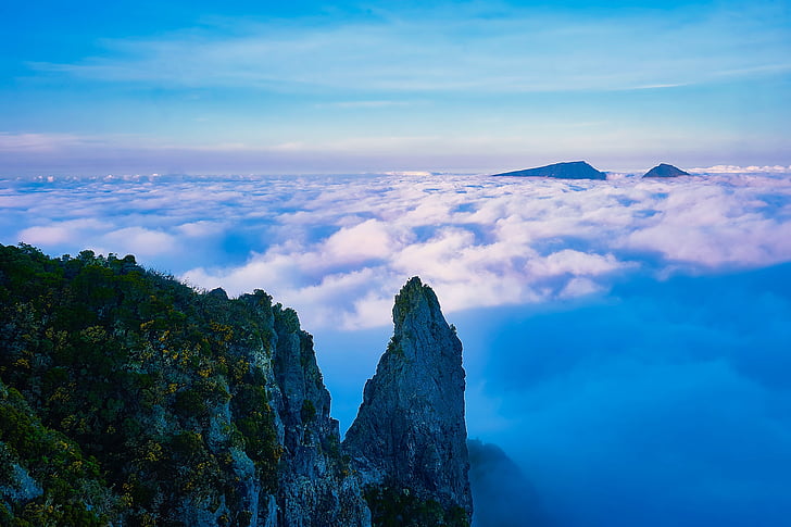 Pito maido, Reunion Adası, Volkan, dağ, gökyüzü, bulutlar, en yüksek