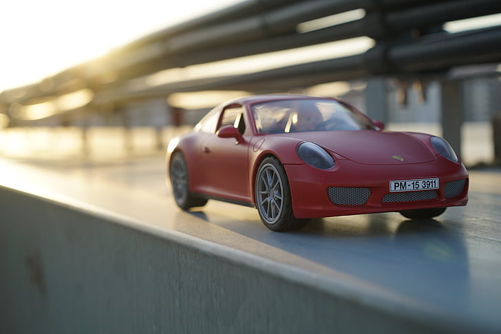 Porsche, автомобіль, парк розваг, іграшка, червоний, світіння, у вечірній час