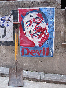 cartell, diable, paret, pala, pop art