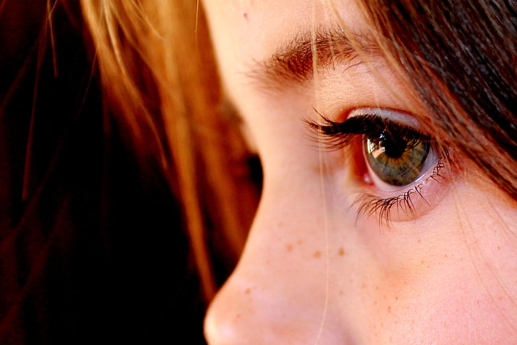 akis, veido, vaikas, raudonplaukiai, raudoni plaukai, žalios akys, žmogaus akis