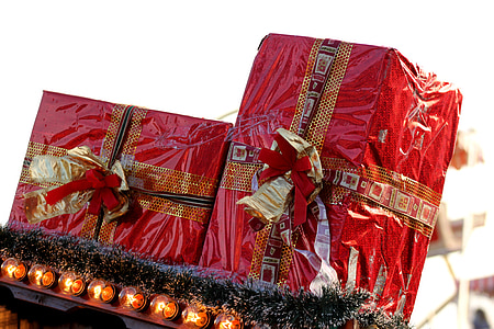 gave, jul, pakket, løkke, dekoration, emballage, lavet