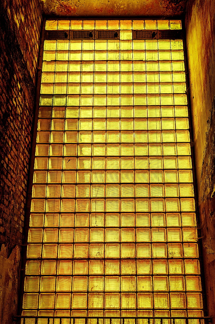 wall, glass, glass bricks, glass blocks, shimmer, lost places, leave