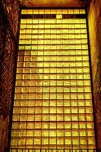 wall, glass, glass bricks, glass blocks, shimmer, lost places, leave