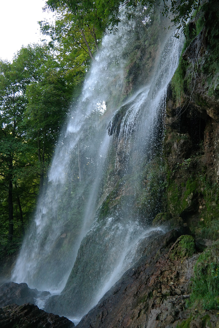waterfall, urach waterfall, water veil, water, swabian alb, urach, drizzle