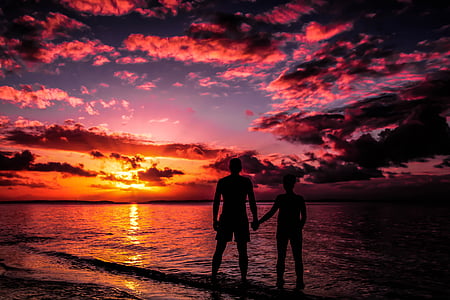 Fraser island, Australien, solnedgång, stranden, älskare, ostkusten, vatten
