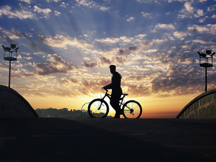 reverse light, masking, photoshop, bicycle, silhouette, cycling, sunset