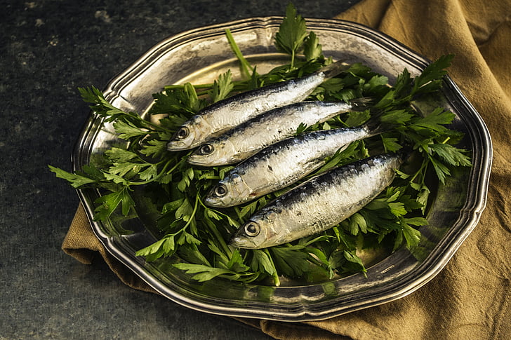 sardinky, ryby, oběd, zdravé, deska, vynikající, Omega