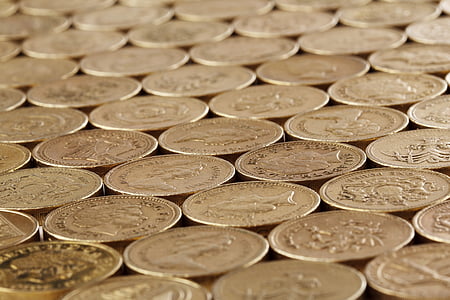 business, cash, change, coins, collection, currency, depth of field