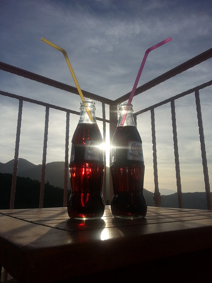 Coca cola, flaskor, dryck, par, par, romantiska, Romance