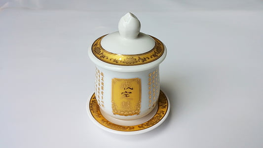 zlatý, pohár, Buddhismus, nabízí, oltář, Čínština, náboženské