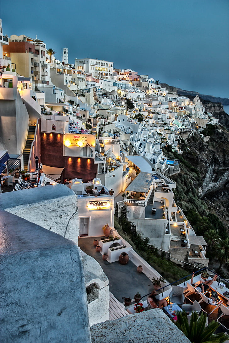 Santorini, sziget, Fira, utazás, Görögország, nyári, görög
