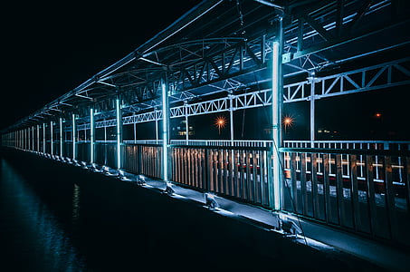 Jembatan Harbour bridge, lampu foto, malam, datang, hijau, lambat rana, pemandangan