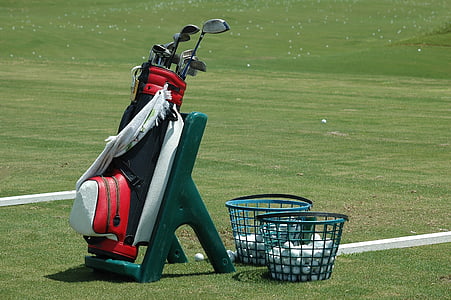 golf bag, clubs, ball, golf, sport, driving range, practice