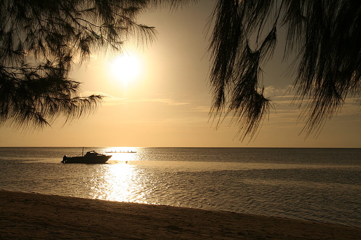 havet, stranden, solnedgång, Thailand