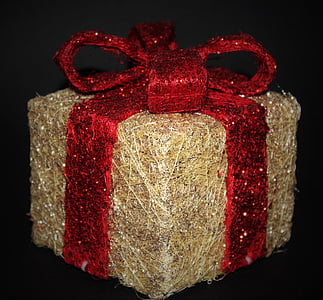 ajándék, hurok, dekoráció, csomagolt, csomagolás, ajándék kazetta, arany
