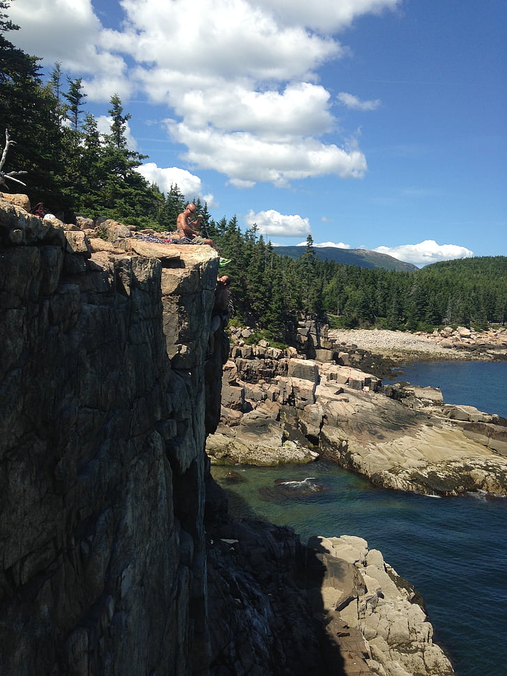 acadia national park, otter cliff, climbing, maine, nature, water, landscape