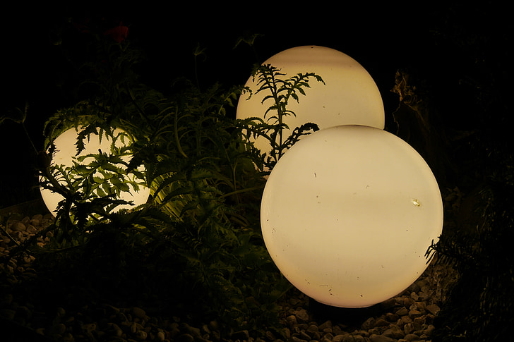 lamps, outdoor lighting, garden, balls, night, lighting, lights