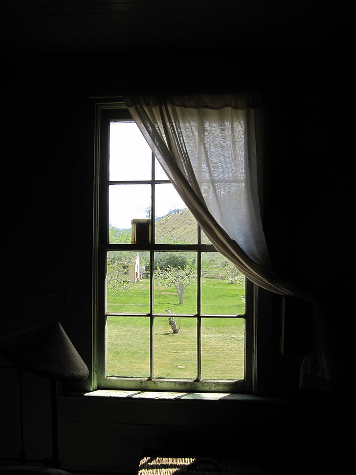 okno, závěs, záclony, staré, byt