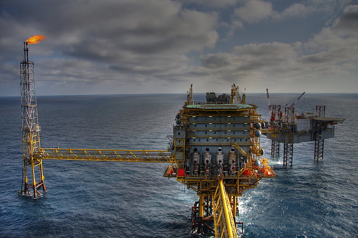 rig, oil industry, work, sea, water, horizon over water, cloud - sky