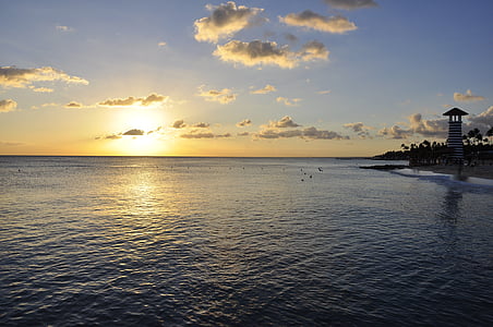 posta de sol, representant Dom, Mar, blau, l'aigua, Far, vacances