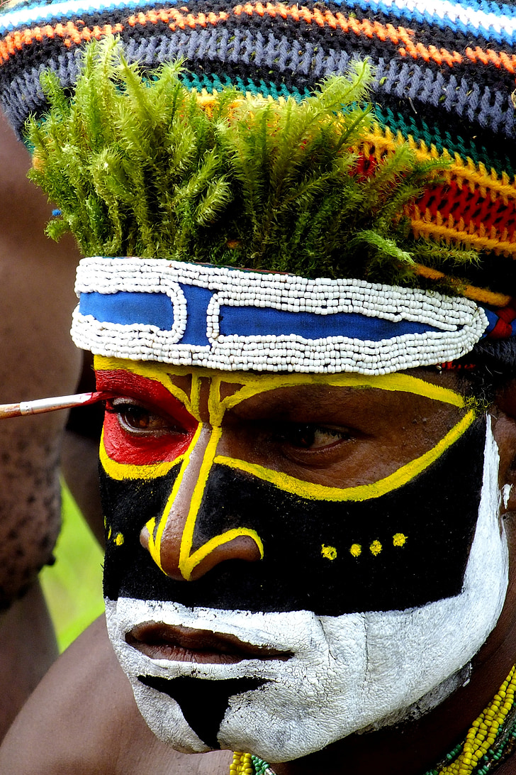 Papoea, Portret, Afrikaanse, nieuw-guinea, masker, geschilderd, gezicht