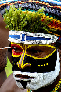 Papua, portrets, Āfrikas, Jaungvineja, maska, krāsotas, seja