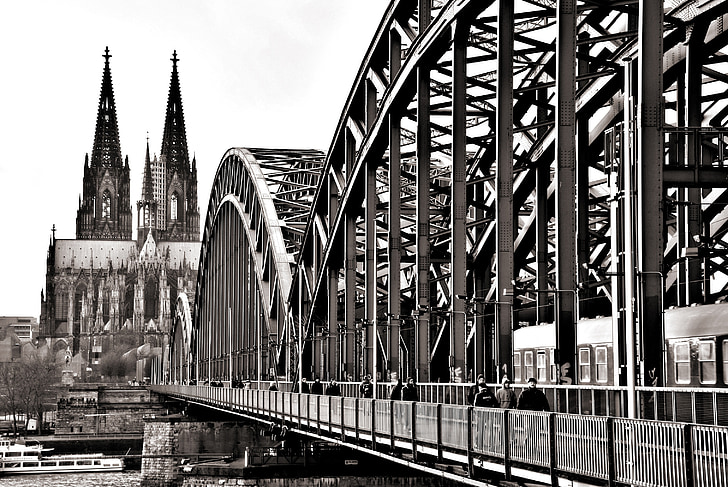 Most, Kolín nad Rýnom, Hohenzollern bridge, dom, rieka, Porýnie