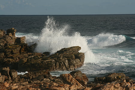 kamnine, valovi oceana, vode, obala