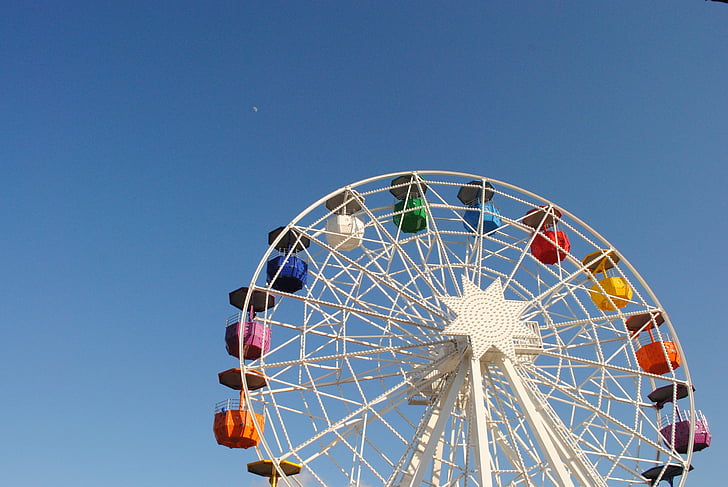 paseo, Feria, diversión, azul, cielo, rueda de la fortuna, Paseo del parque de atracciones