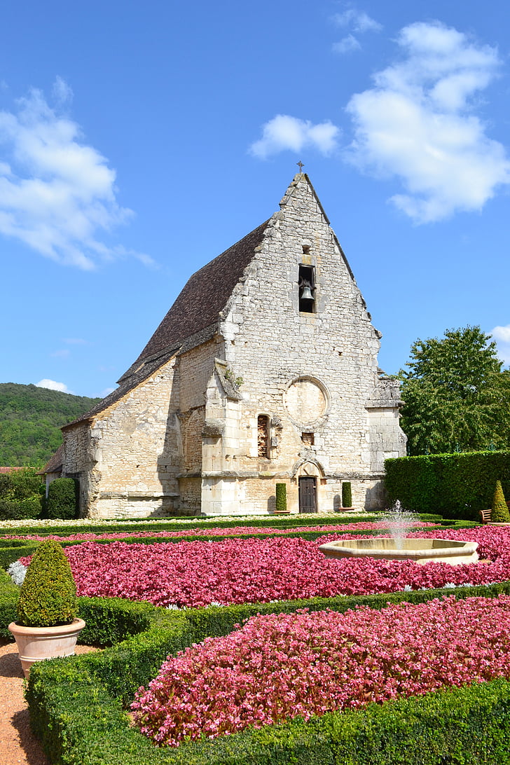 kerk, stenen kerk, Chateau des milandes, Renaissance, Dordogne, Frankrijk, Aquitaine