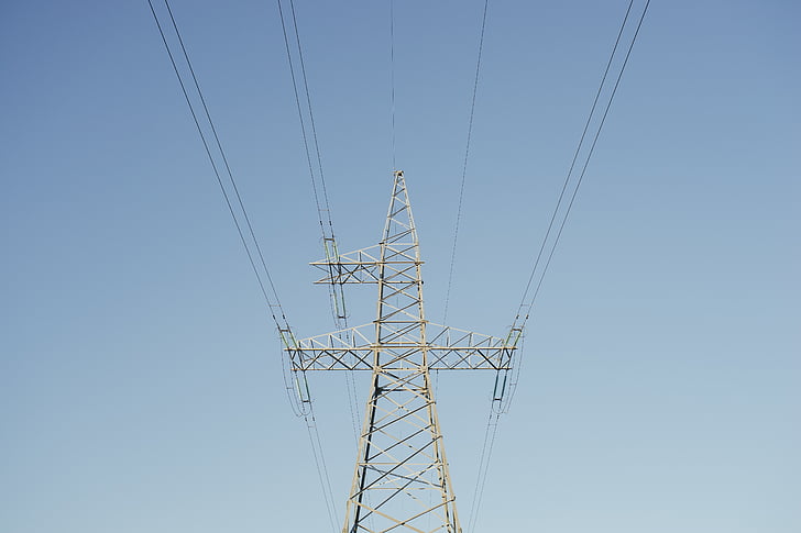 photo, silver, metal, transmission, tower, sky, Electrical