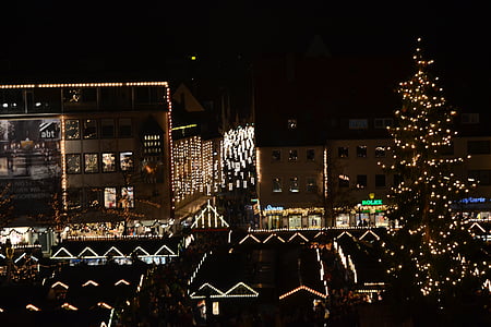 jõuluturg, Ulm, tuled, Advent, öö, tume