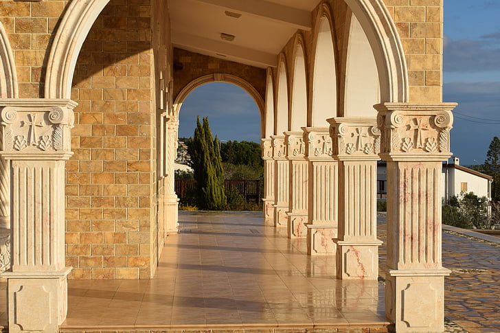 Colonnade, architecture, colonne, extérieur, Église, Ayios epifanios, Ayia napa