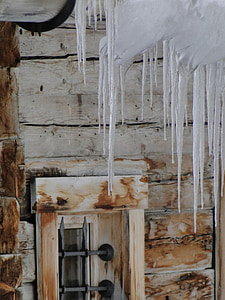 winter, icicle, hut, window, frost, vacation, hauswand