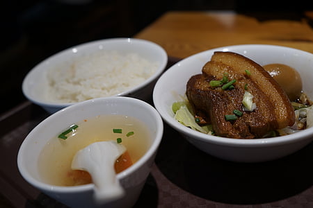 comida, carne de porco assada com arroz, comida de Taiwan