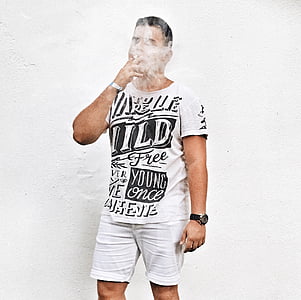 guy, smoking, smoke, young, generation, wall, white background