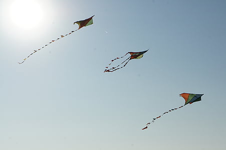 dracs, tres, en el vent, windspiel, volar, colors, color