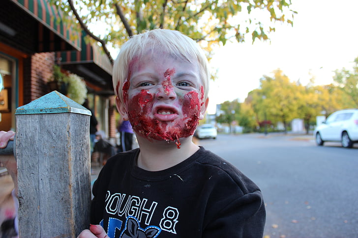 zombie, halloween, face, boy, make-up, young, cute