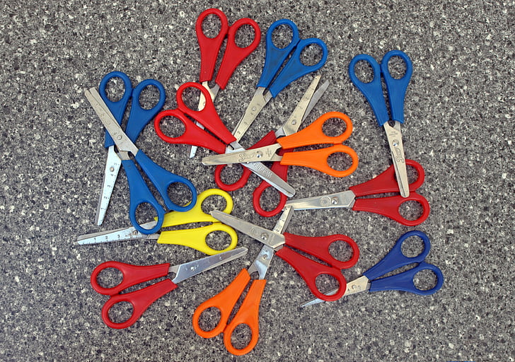scissors, colorful, kids scissors, tinker, stationery, school, equipment