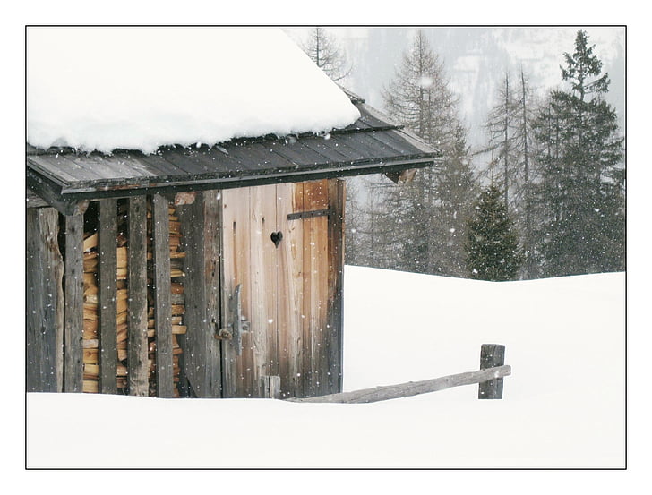 hut, landscape, mountains, nature, rest house, wintry, winter magic