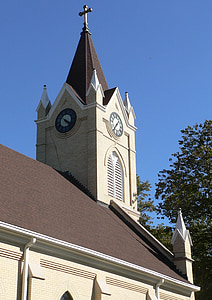 Iglesia, St Asunción de María, Dwight, Nebraska, campanario, católica, catolicismo