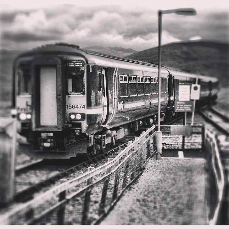 Escócia, Trem, preto e branco, Corrour, preto, Branco, viagens