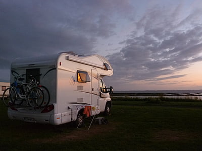 mobile home, camping, holiday, vehicle, abendstimmung, sea, travel