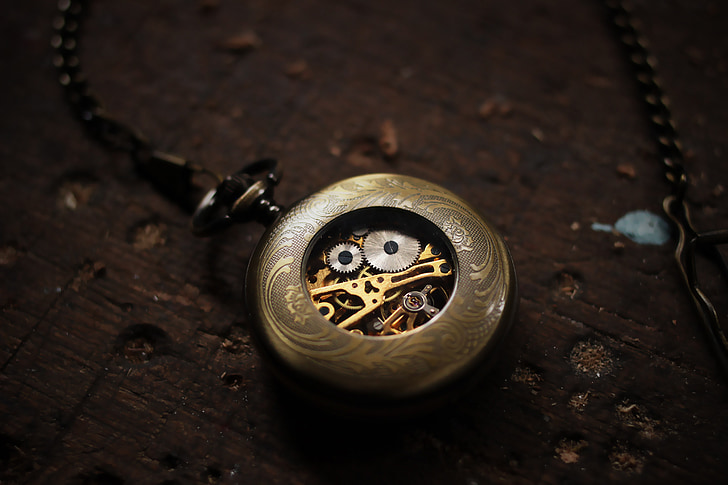 timepiece, clock, pocketwatch, dial, old, gears, gold