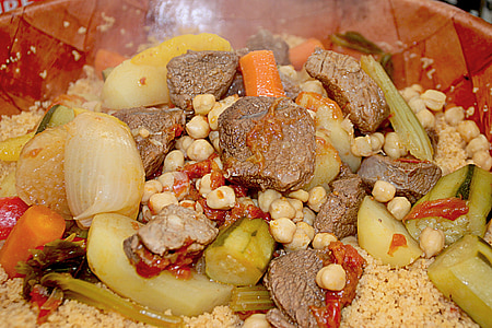couscous, vegetabiliska, kött, fjäderfä, makt, rovor, tomater
